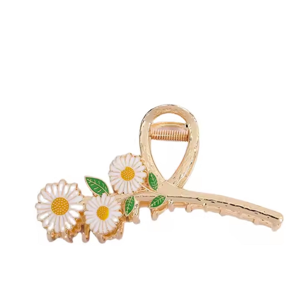 Flower Hair Claw - 2pk Sunflower & White Daisy Hair Claws, High Quality, Strong Grip, Stylish for Thin & Thick Hair, Versatile Accessory