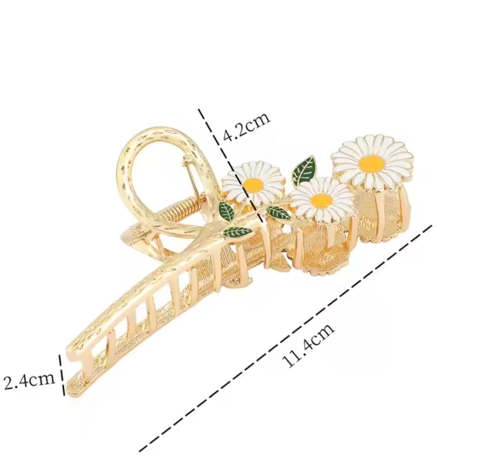 Flower Hair Claw - 2pk Sunflower & White Daisy Hair Claws, High Quality, Strong Grip, Stylish for Thin & Thick Hair, Versatile Accessory
