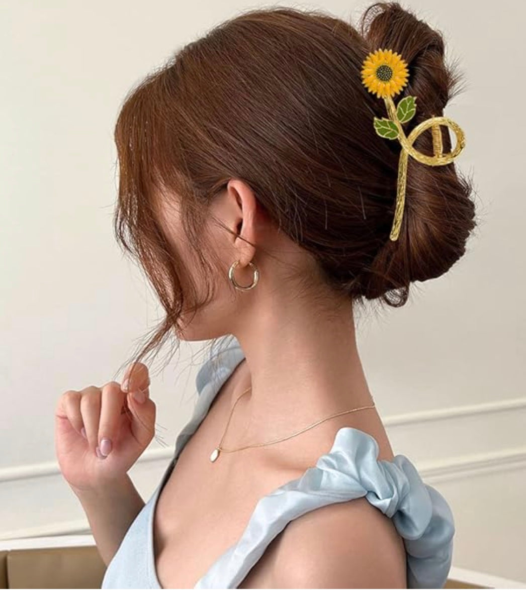 Flower Hair Claw - 2pk Sunflower & White Daisy Hair Claws, High Quality, Strong Grip, Stylish for Thin & Thick Hair, Versatile Accessory